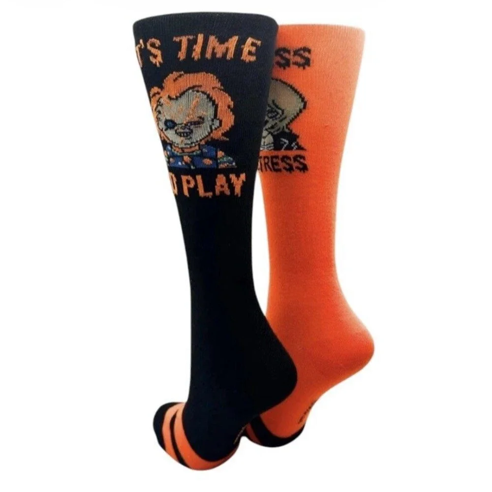 2x Chucky IT'S TIME TO PLAY Novelty Halloween Knee High Socks Shoe Size 4-10